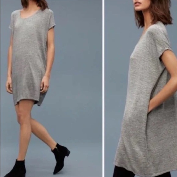 Aritzia Wilfred Grey Green High-Low Scoop V-neck Neck Short Sleeve Dress Medium - Picture 1 of 8
